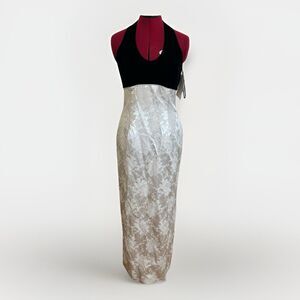 Vtg 80s‎ Jessica McClintock Gunne Sax Evening Gown Cream Brocade Velvet Top 7-8